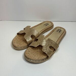 Cindy Claire Studded Jewel Rubber Flat Sandals Slip On Slides Womens Designer